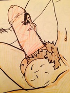 drawing nude black_hair long_hair giant penis condom shrunken_woman xolittleonexo