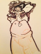 drawing nude black_hair long_hair cum penis shrunken_woman no_background xolittleonexo