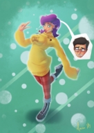 breasts drawing long_hair glasses purple_hair shrunken_men shrunken_man eva sweater no_background bounce apeiron-macro