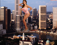 giantess city destruction brunette legs skyscraper sky looking_at_viewer jordan_carver captain_rand