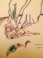 drawing wings long_hair fairy blood brunette crying bondage shrunken_woman cruel pinned braid violence xolittleonexo