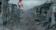 breasts nipples giantess collage nude city destruction red_hair sitting navel belly rubble lfcfan