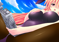 breasts drawing giantess mega color long_hair cleavage buildings looking_down sage サージュ