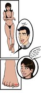 drawing crush panties comic color long_hair barefoot green_eyes shrunken_men foot_crush shrunken_man dark_skin red_nails nail_polish dialogue annoyed archer lana_kane sterling_archer
