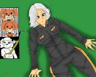 breasts drawing giantess white_hair furry mega color large_breasts blue_eyes ginormica lying_down short_hair bondage unknown_artist uniform monsters_vs_aliens jumpsuit tied_down susan_murphy