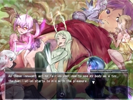 drawing white_hair blonde color penis purple_hair blue_hair fairy lying_down shrunken_woman game dialogue monster_girl_quest on_penis