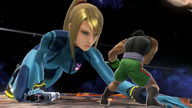 giantess blonde long_hair samus_aran low_angle ponytail crawling nintendo video_game metroid screenshot source_needed zero_suit_samus little_mac punch-out!! final_destination skintight_clothing super_smash_bros. super_smash_bros._4 beauty_mark