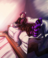 drawing feet tail color shrunken_men shrunken_man striped_socks stuck_to_foot pointed_ears darkomi