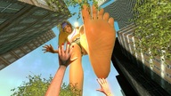 giantess blonde buildings looking_down point_of_view raised_foot imminent_crush poposan