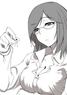 drawing monochrome cleavage glasses shrunken_man between_fingers mejiro メジロ