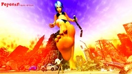 giantess feet city swimsuit destruction blue_eyes handheld barefoot blue_hair train vehicles kingdom_hearts point_of_view raised_foot crowds imminent_crush blue_nails poposan digital_render