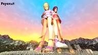 giantess city mega blonde long_hair destruction red_hair giantesses outdoors