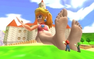 blonde long_hair barefoot mario princess_peach massage ponytail sitting outdoors