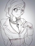 drawing monochrome cleavage anime climbing smiling shrunken_men shrunken_man looking_down source_needed on_boobs rwby neo neapolitan