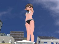 giantess city swimsuit brunette short_hair outdoors looking_away digital_render