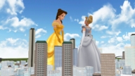 giantess city mega blonde butt brunette dress giantesses outdoors disney cinderella belle digital_render long_gloves hair_bun