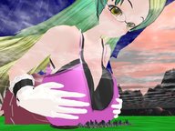 blushing mega long_hair destruction clothed glasses breast_crush green_hair lying_down looking_down looking_at_victims lying_on_breasts digital_render awesomex18