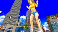 giantess blushing city blonde long_hair outdoors digital_render