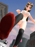 city long_hair high_heels cat_ears brunette underwear socks walking outdoors impending_doom digital_render