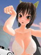 giantess city large_breasts swimsuit cat_ears outdoors digital_render