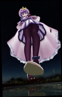 giantess mega upskirt buildings purple_hair unknown_artist looking_down raised_foot imminent_crush digital_render