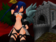 giantess panties wings long_hair blue_hair unknown_artist underboob digital_render