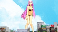 giantess city long_hair swimsuit blue_eyes cleavage pink_hair digital_render goddess-saki