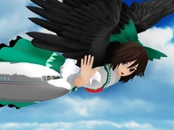 giantess wings red_eyes brunette unknown_artist airplane waving digital_render