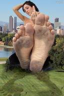 giantess collage feet city barefoot sitting looking_at_viewer fyerk