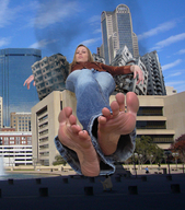 giantess collage feet mega blonde destruction barefoot buildings sitting looking_at_viewer throne legs_crossed fyerk
