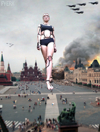 giantess collage blonde destruction barefoot buildings yellow_eyes walking jets cosplay smoke tourists fyerk russia moscow red_square