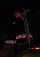 giantess earth wings blonde space destruction planet red_eyes looking_down glowing_eyes digital_render cosmic_giantess koirvon