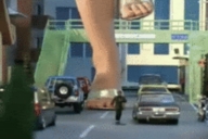 giantess city toes high_heels unknown_artist sandals foot_crush animation ankles running_away source_needed