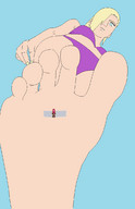 drawing blonde swimsuit ino sakura toes barefoot soles anime green_eyes smiling belly shrunken_woman looking_down thighs stuck_to_sole looking_at_tiny fantasyuniverses naruto_(series)