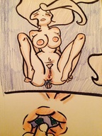 breasts giantess nude pussy blonde space color long_hair planet huge_breasts anal anal_insertion pencil_drawing cosmic_giantess xolittleonexo