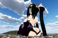 breasts mega butt butt_crush brunette purple_eyes smiling unknown_artist looking_down mountains source_needed house_crush looking_at_tiny digital_render