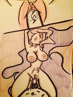 breasts giantess insertion nude pussy blonde color long_hair huge_breasts pencil_drawing rocket cosmic_giantess xolittleonexo