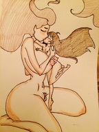 breasts giantess nude pussy size_difference blonde color long_hair handheld huge_breasts brunette kissing lesbians pencil_drawing xolittleonexo