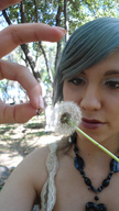 collage short_hair shrunken_men shrunken_man dangle between_fingers hanna looking_at_tiny peque dandelion