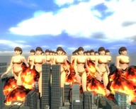giantess city destruction multiple_giantesses brunette gmod short_hair giantesses outdoors digital_render
