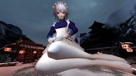 giantess city purple_hair short_hair sitting nylons maid_uniform outdoors digital_render