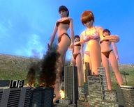 giantess city mega swimsuit destruction brunette gmod short_hair giantesses outdoors digital_render