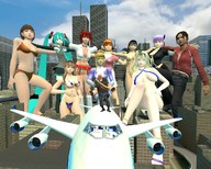 giantess nude city blonde long_hair swimsuit purple_hair brunette plane red_hair gmod short_hair twintails pigtails giantesses outdoors digital_render
