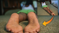 collage toes barefoot soles bed brunette lying_down shrunken_men shrunken_man dark_skin thighs pedicure mark ankles climbing_foot on_sole shijedy monique