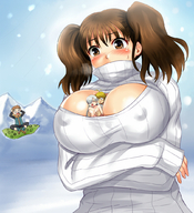 breasts drawing giantess white_hair blushing color cleavage anime huge_breasts brunette brown_eyes sweater tears groping y.ssanoha seven_deadly_sins between_breasts meliodas_(nanatsu_no_taizai) elizabeth_(nanatsu_no_taizai) diane_(seven_deadly_sins) king_(seven_deadly_sins)
