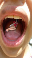 collage shrunken_woman open_mouth inside_mouth on_tongue lilleoproductions gullet76