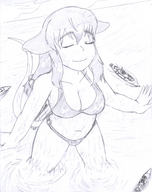 tail comic monochrome swimsuit cleavage ocean pencil_drawing navy giantesss ships mouse_girl hank88 navy_ship