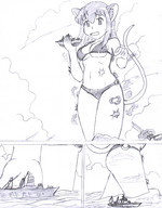 gentle tail comic monochrome swimsuit handheld cleavage ocean explosion looking_down pencil_drawing navy giantesss ships mouse_girl hank88 navy_ship