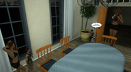 giantess long_hair barefoot bra brunette story shrunken_men shrunken_woman looking_down indoors digital_render fater