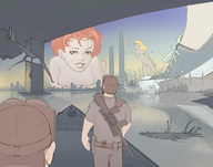 breasts drawing giantess crush nude city mega blonde color destruction barefoot rampage military multiple_sizes red_hair lying_down giantesses battleship lep3r looking_at_viewer